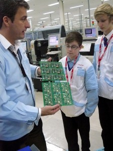 Raspberry Pi circuit boards at two different stages of production