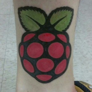 Rainer's leg Raspberry Pi tattoo
