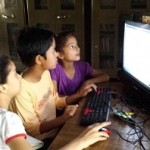 Chamoli students practise on their own using a TV as a monitor