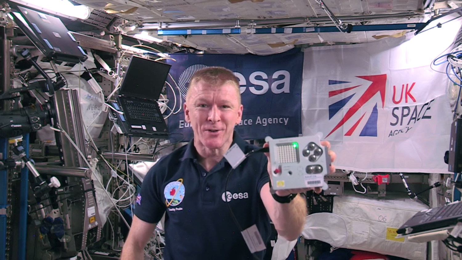 Tim Peake with one of the first two Astro Pi units during his Principia mission on the ISS.