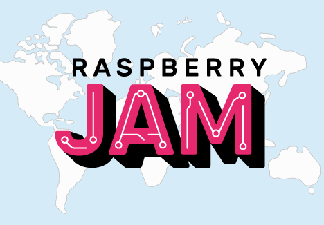 Raspberry Jam logo over world map