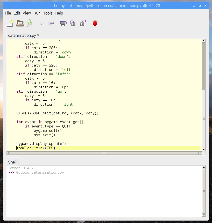 Screenshot of Thonny IDE in Raspbian