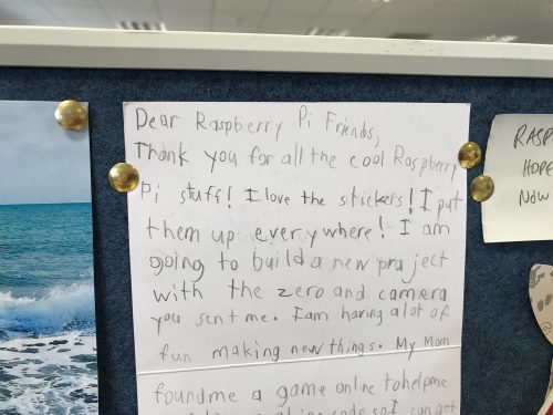 Letter of thanks to Raspberry Pi from a young fan