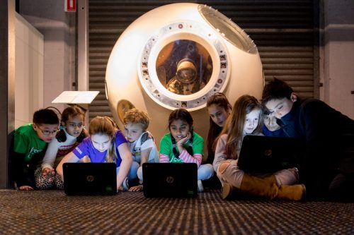Images of children taking part in Code Club Australia's Moonhack 2017