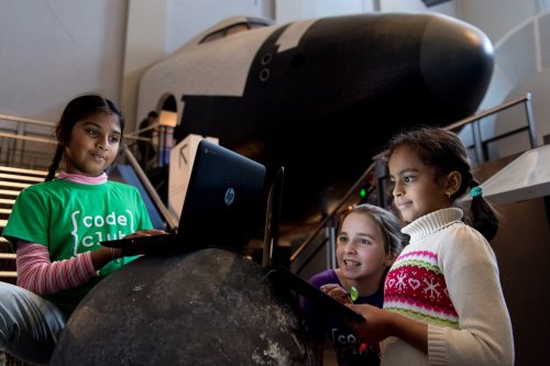 Images of children taking part in Code Club Australia's Moonhack 2017