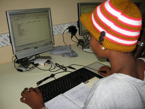 Student using a Raspberry Pi computer