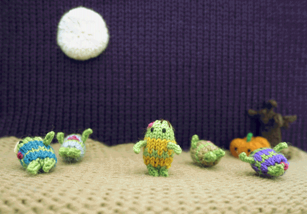 Cute knitted zombies dancing - Night Vision Camera
