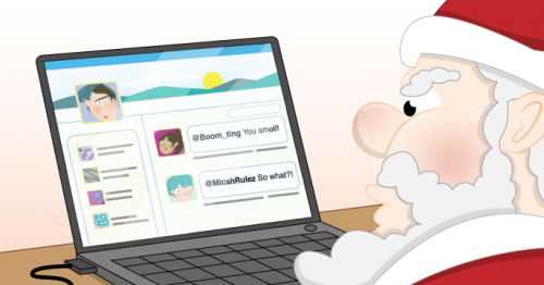 A cartoon of Santa judging people by their tweets - Raspberry Pi Christmas Resources