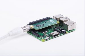 A photograph of a Raspberry Pi 3 Model B+ with TV HAT connected Oct 2018