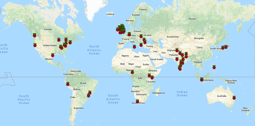 Interactive map of Raspberry Jam locations across the globe