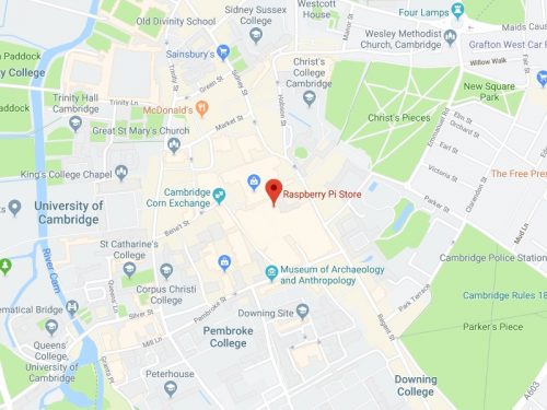 Location of the Raspberry Pi Store on a map of Cambridge