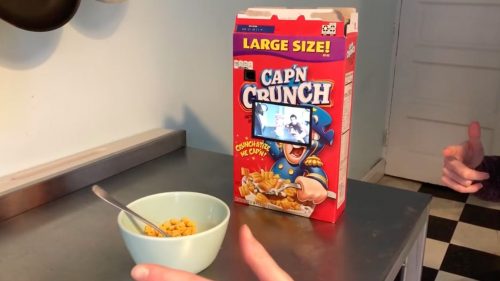 A cereal box with a built in screen