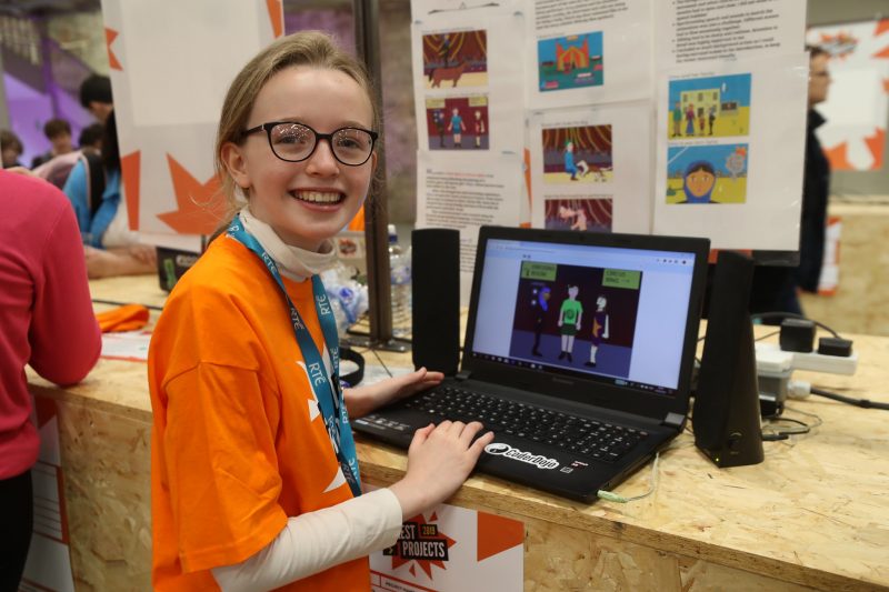 A girl presenting a digital making project
