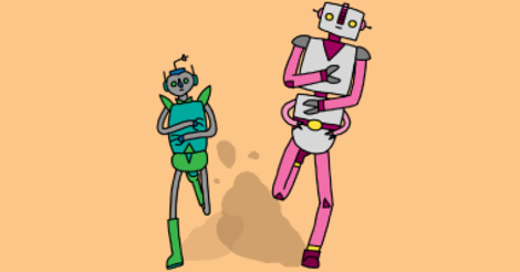 Illustration of two sprinting robots