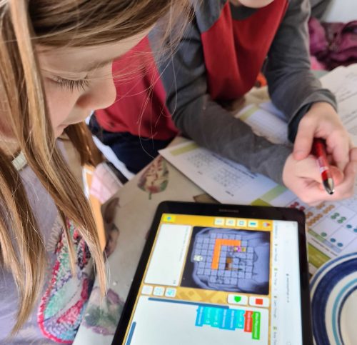 A girl doing digital making on a tablet.