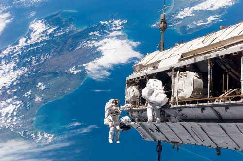 Astronauts on a space walk
