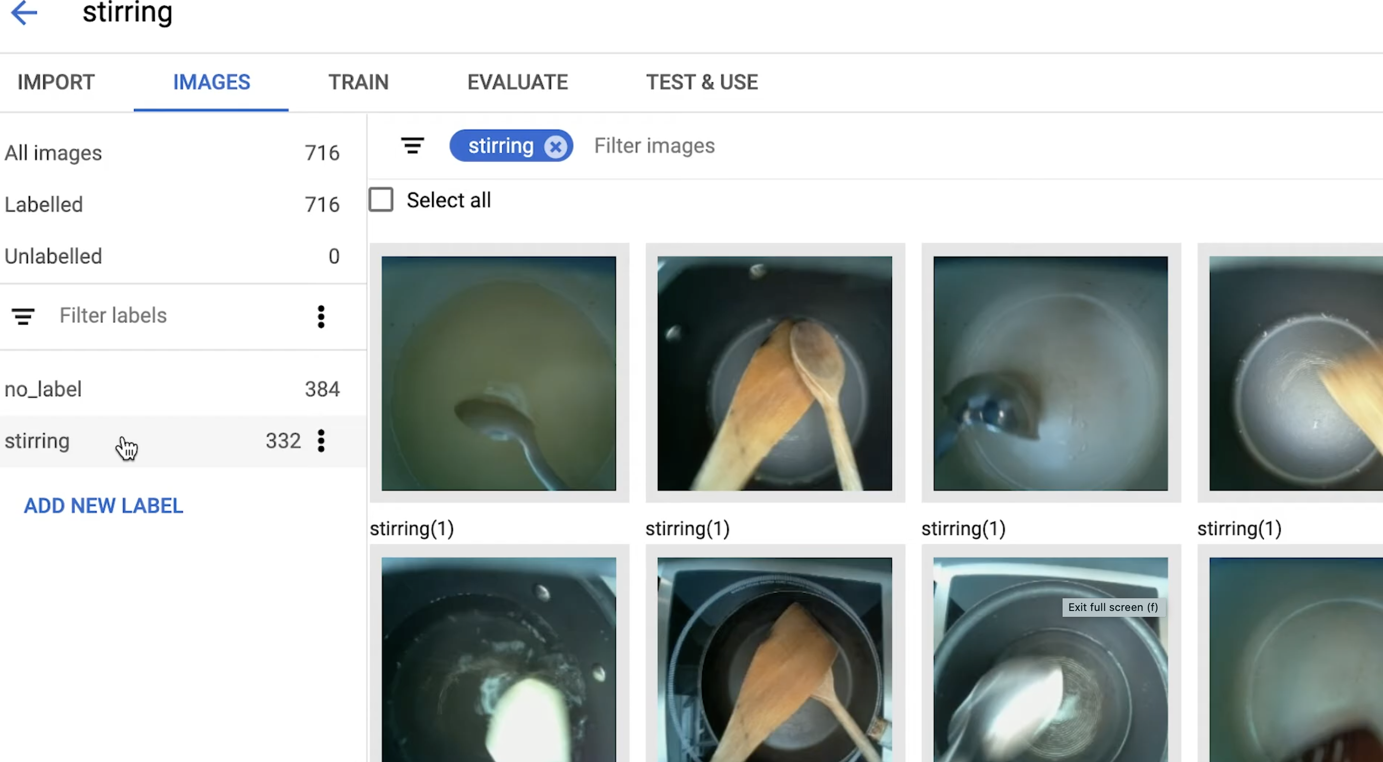 Screenshot of the image classifier of OnionBot robotic sous-chef