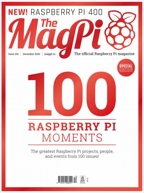 Flat view of the special front cover of the magazine featuring a big red number 100