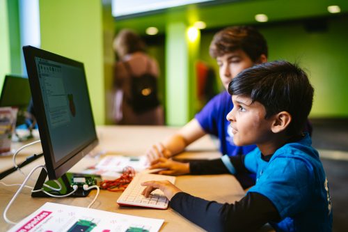 Two young digital makers using Raspberry Pi