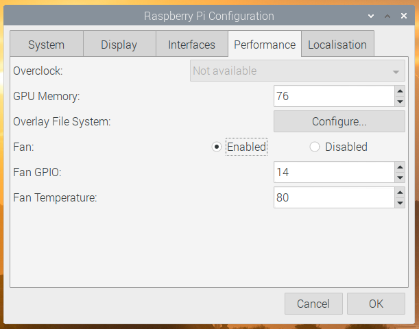 Fan controls in Raspberry Pi Configuration