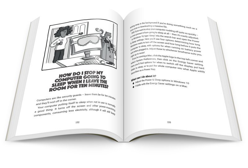 the book open showing a page about computers sleep mode