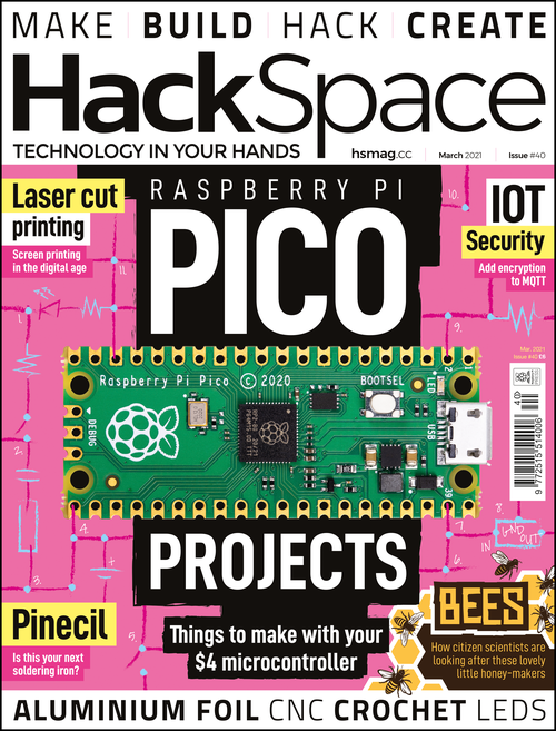 Front cover of Hack space magazine featuring Pico on pink and black background