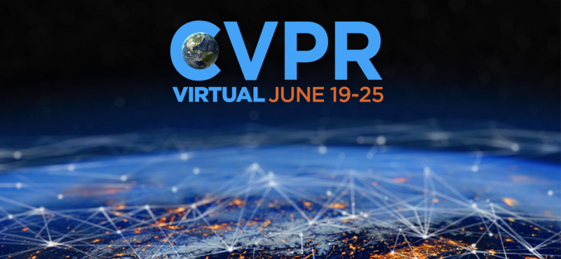 C V P R conference logo with dark blue background and the edge of the earth covered in scattered orange lights connected by white lines