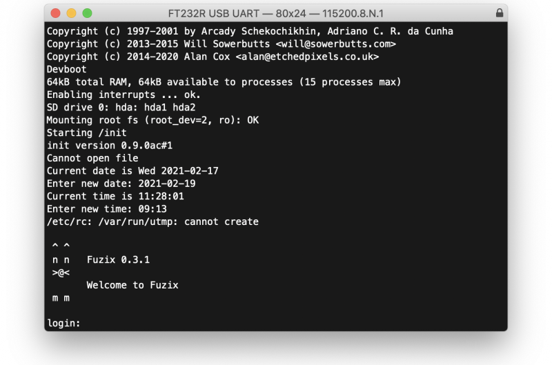 FUZIX in Serial