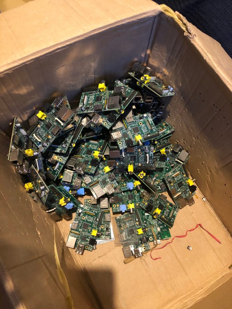 Raspberry Pi 1s in a cardboard box