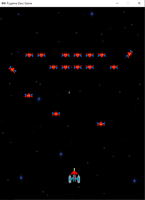 Our Galaxian homage up and running in Pygame Zero.