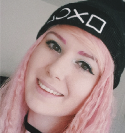 Katt strike with long pink hair and black hat