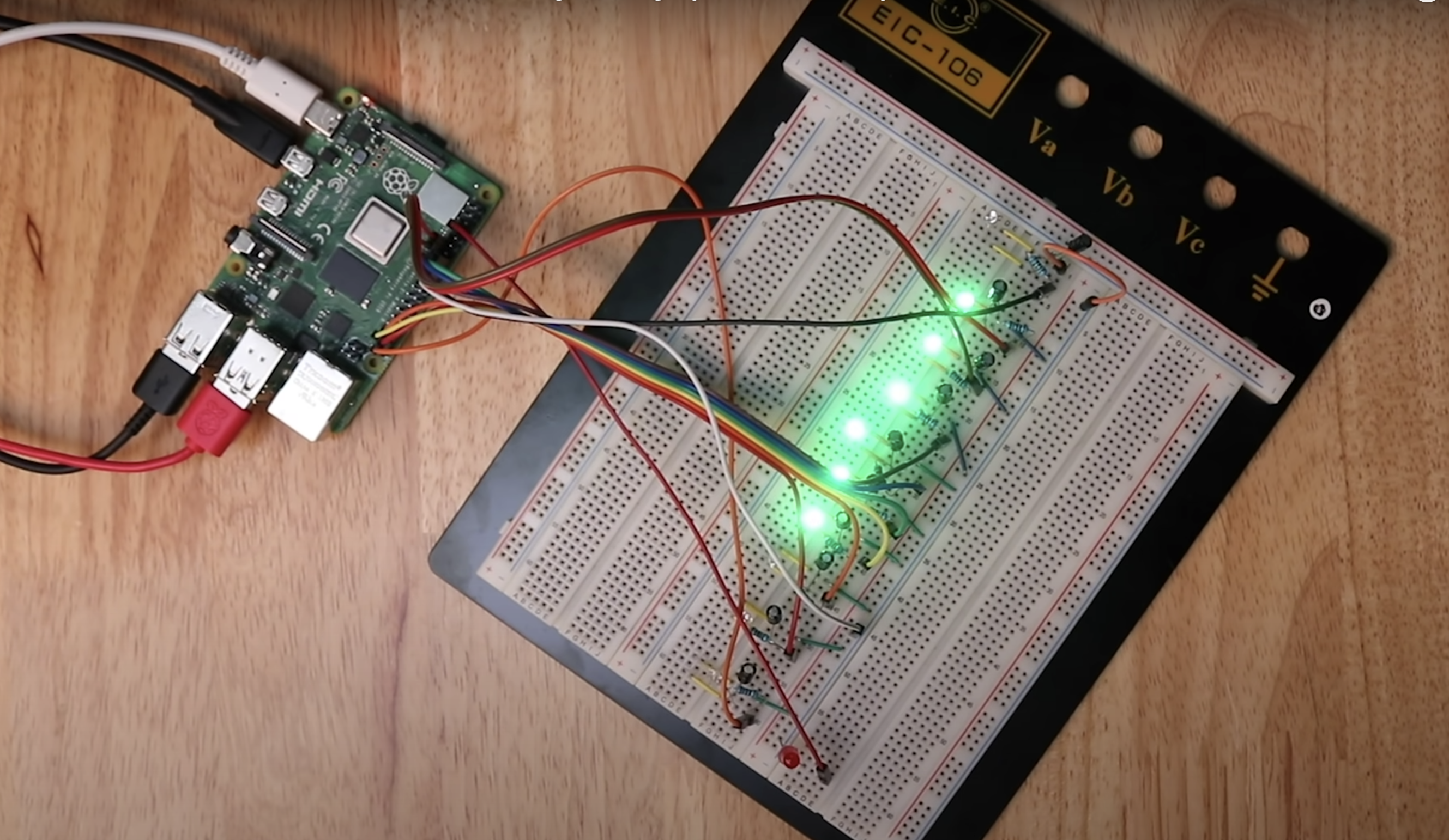 A breadboard for prototyping a. cryptocurrency music instrument.