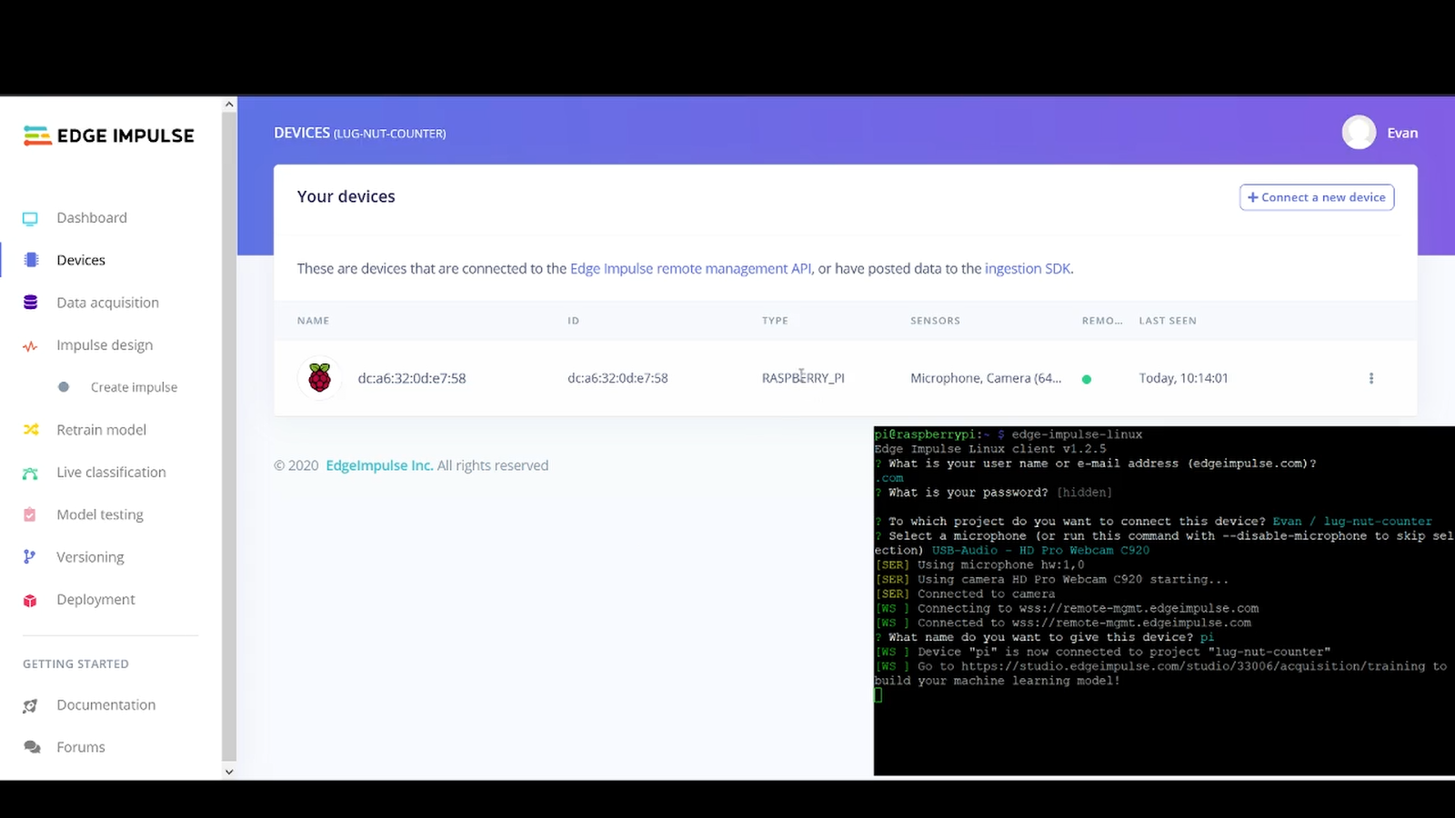 Edge Impulse Machine Learning screengrab