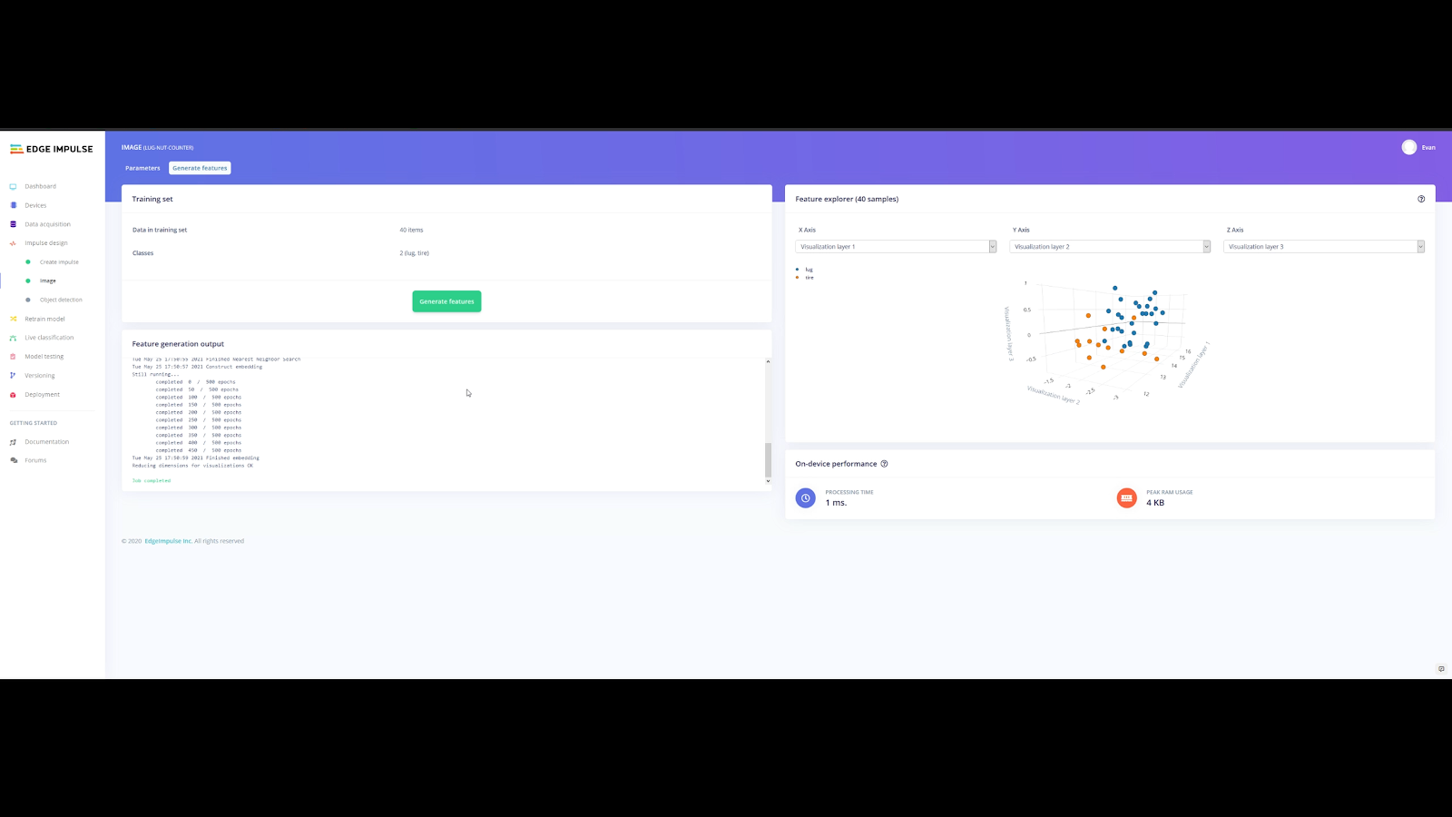 Edge Impulse Machine Learning screengrab