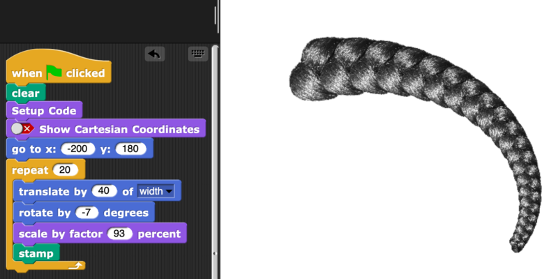 Screenshot from the Culturally Situated Design Tools coding activity Cornrow Curves.