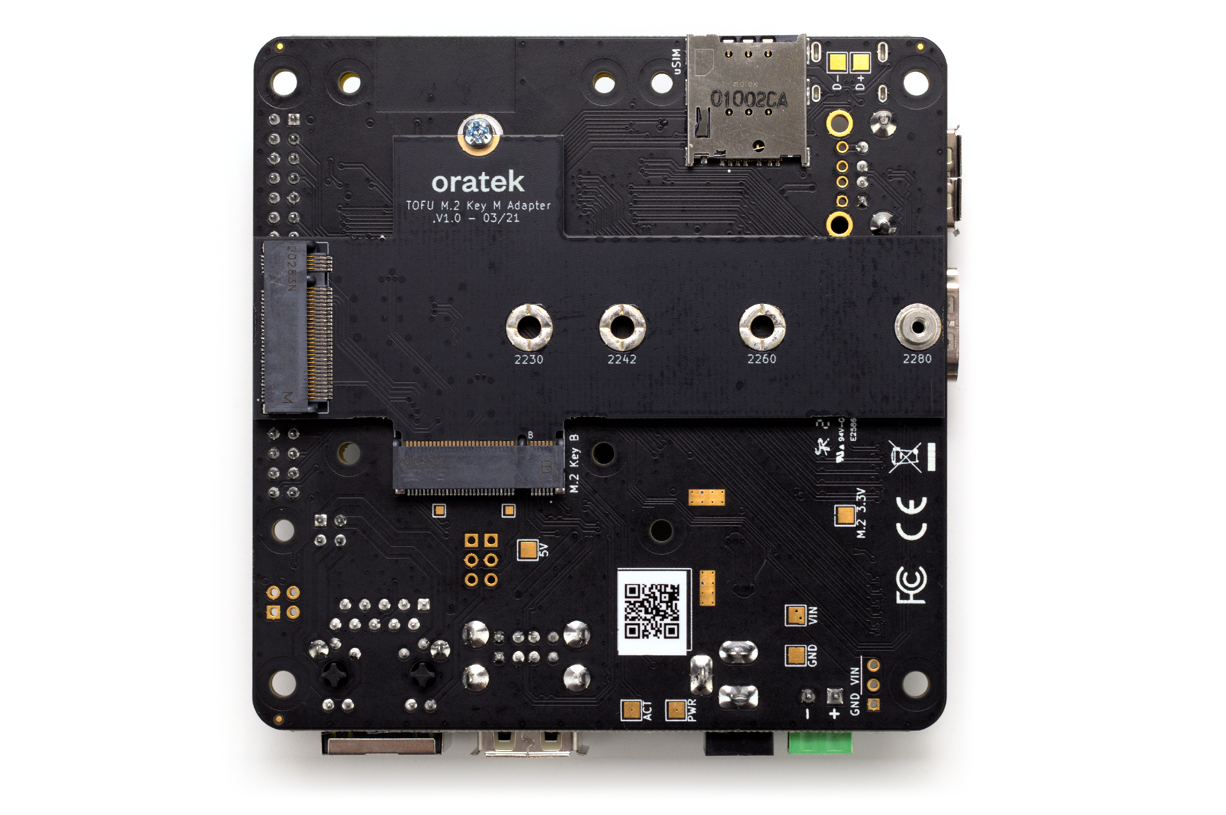 An optional adaptor converts the M.2 B-Key slot into an M-Key for NVMe storage