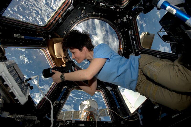 Astronaut Samantha Cristoforetti in the ISS's cupola.