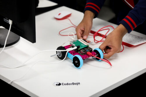 A robot buggy built by young people with LEGO bricks and the Raspberry Pi Build HAT.