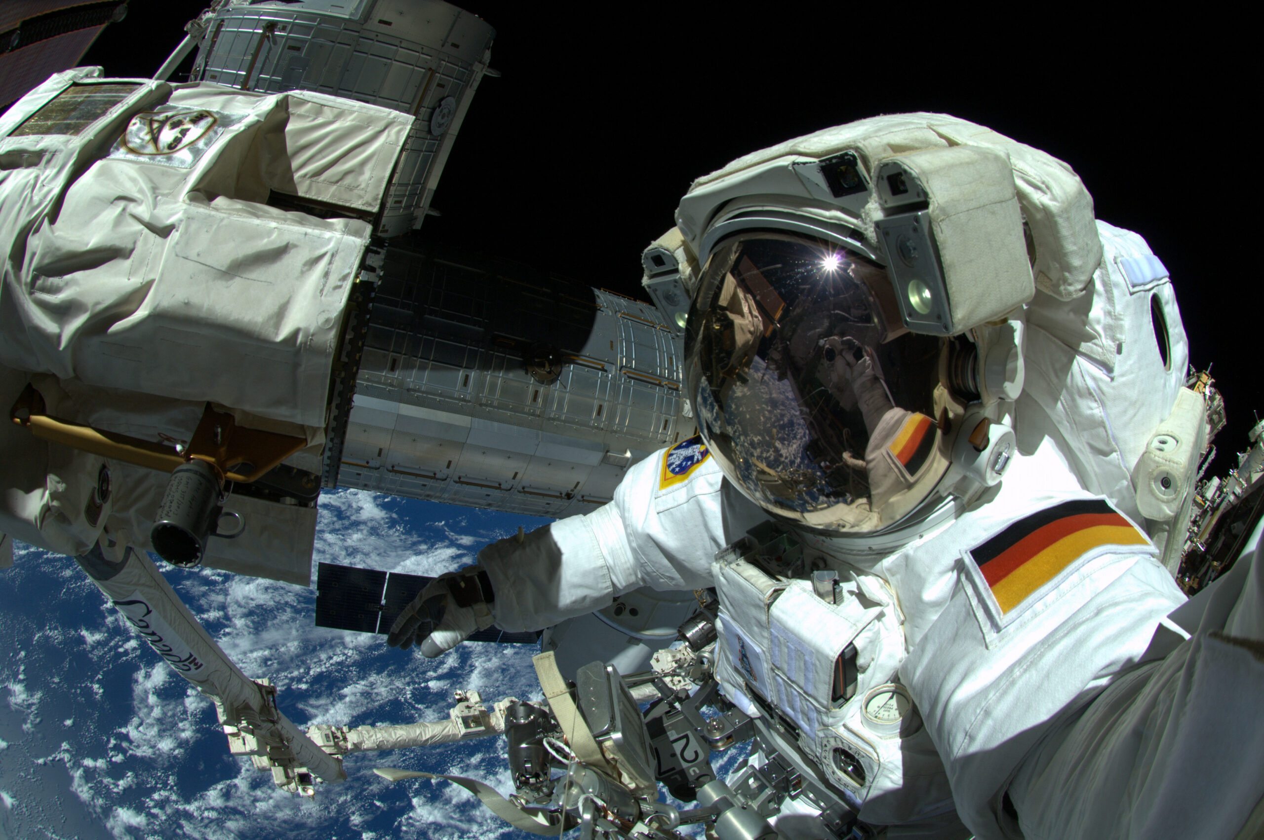 ESA astronaut Alexander Gerst on a spacewalk outside the ISS.