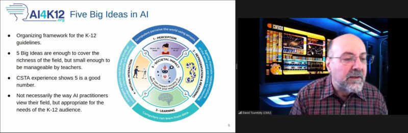 Dave Touretzky presents the five big ideas of the AI4K12 project at our online research seminar.