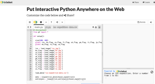 Screenshot of Python code in the online IDE Trinket.