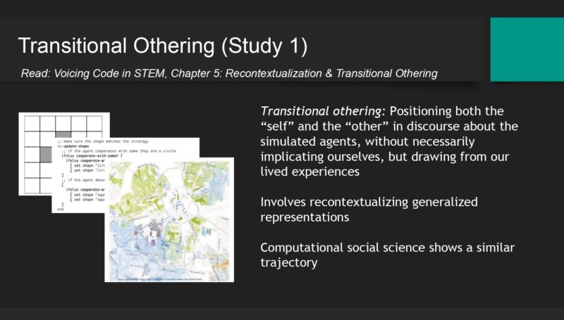 Pratim Sengupta explains a research activity with predominantly white pre-service teachers who learned to discuss racism and segregation through a transitional othering activity using maps and graphing census data.