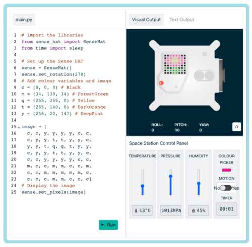 Astro Pi Mission Zero coding interface.