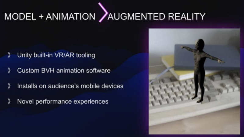 A presentation slide describing technologies necessary turning a 3D computer model into an augmented reality object.