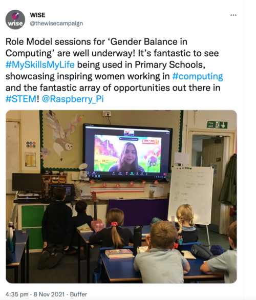 A tweet about a lesson with a femal computing role model.