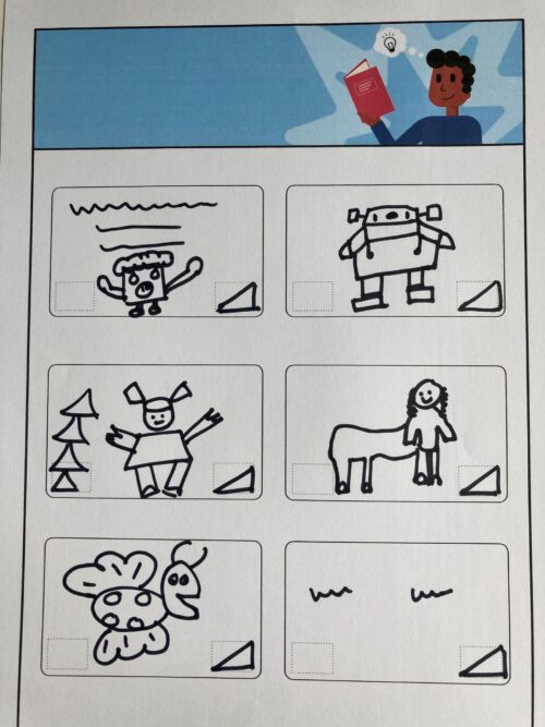 A storyboard with images that have been drawn by hand. 