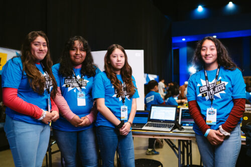 Four young people and the tech project they have created.