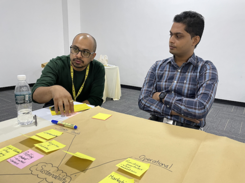 Workshop attendees at a table.