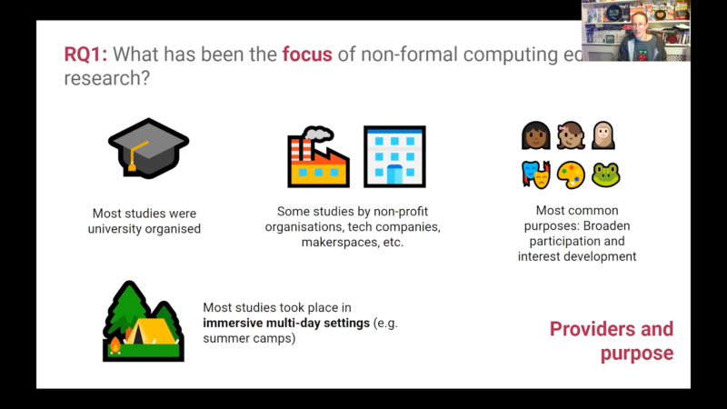 In the literature review the Raspberry Pi Foundation team conducted, most research studies were university-organised on projects to broaden participation and interest development in immersive multi-day settings.