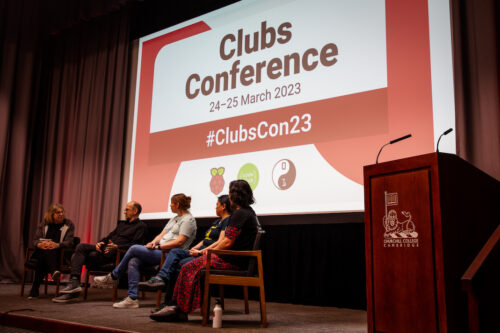 A panel discussion on stage at the Clubs Conference.